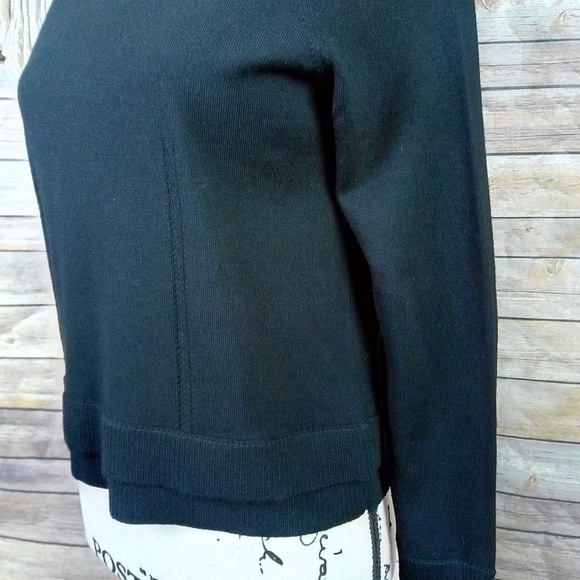 Milly | Black Wool Eyelet Layered Effect Crew Neck Pullover Style Sweater Top - Picture 3 of 8